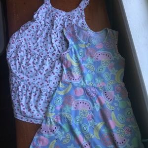 Summer Sun Dress bundle Girls Skater Twirl Cherry Fruit Tropical Tank Cotton M